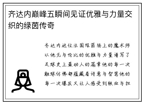 齐达内巅峰五瞬间见证优雅与力量交织的绿茵传奇 齐达内巅峰五瞬间见证优雅与力量交织的绿茵传奇