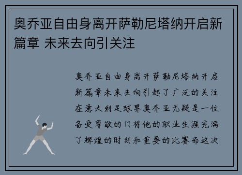 奥乔亚自由身离开萨勒尼塔纳开启新篇章 未来去向引关注 奥乔亚自由身离开萨勒尼塔纳开启新篇章 未来去向引关注